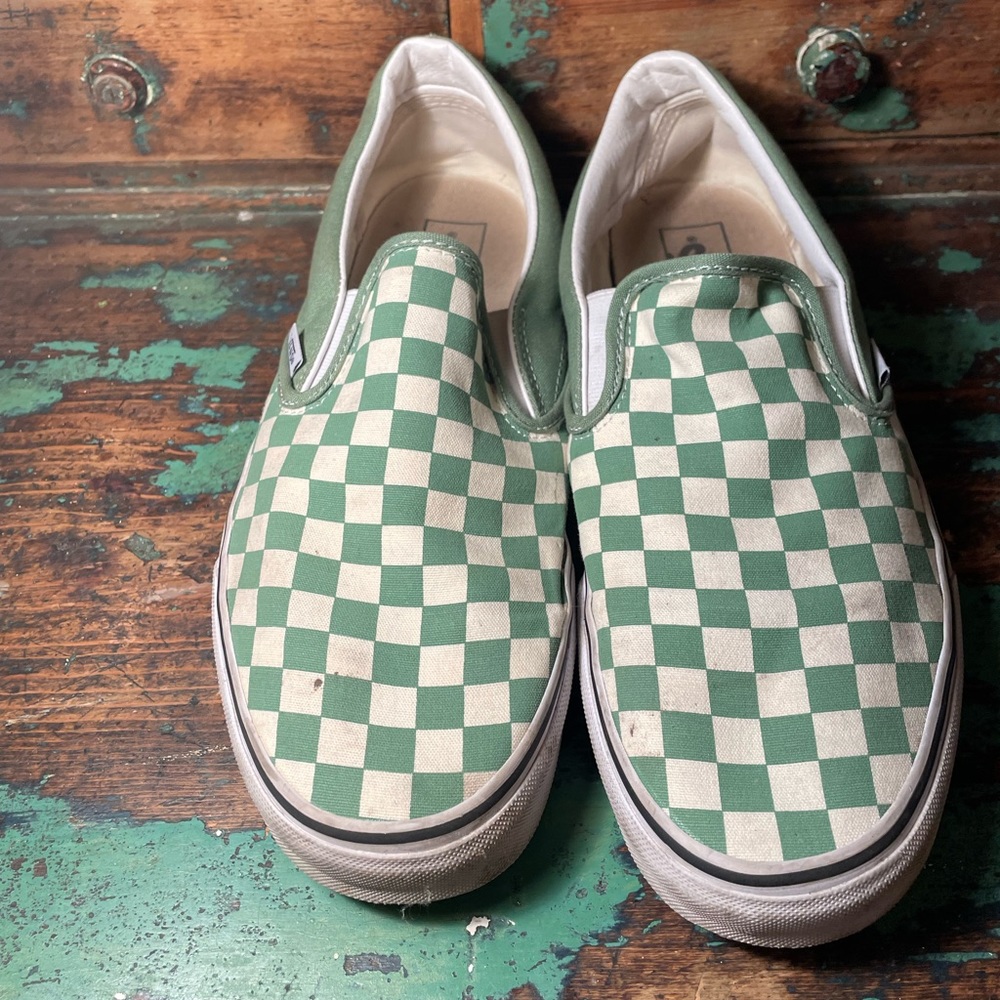 Green Checkerboard Vans Slip-on